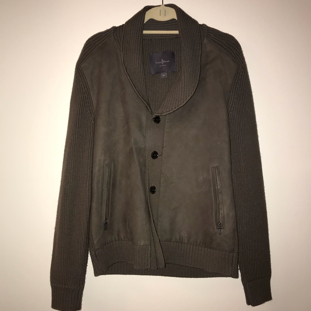 Cole Haan wool and lambskin shawl collar sweater